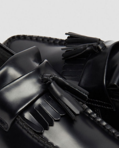 Dr. Martens' Adrian Snaffle Smooth Leather Kiltie Loafers Shoes In Black Polished Smooth