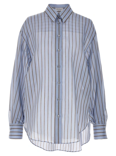 Shop Brunello Cucinelli Striped Shirt Shirt, Blouse Light Blue