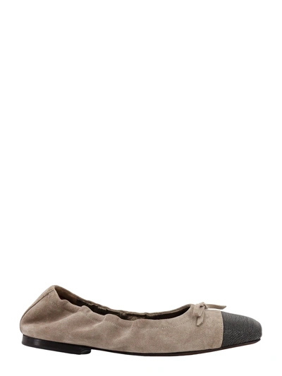 Shop Brunello Cucinelli Suede Ballerinas With Iconic Jewel Application