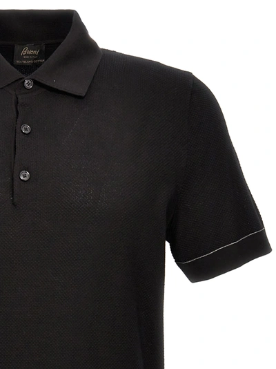 Shop Brioni Textured  Shirt Polo Black