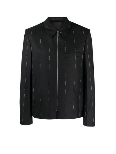 Shop Givenchy Wool Blazer With All-over Logo Print