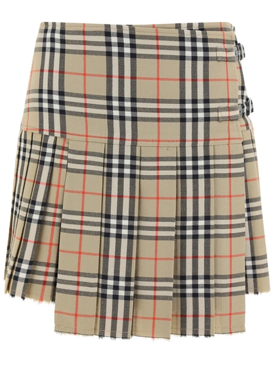 Shop Burberry Wool Skirt With Iconic Print
