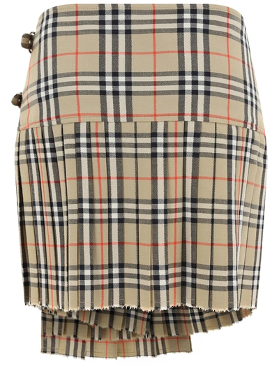 Shop Burberry Wool Skirt With Iconic Print