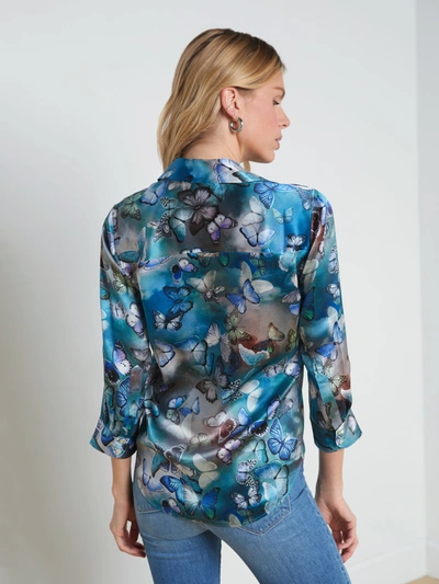 Shop L Agence Dani Silk Blouse In Blue Multi Cloud Butterfly