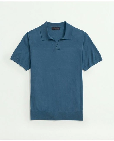 Brooks Brothers Lightweight Luxe All-season Sweater, Johnny Collar In Blue