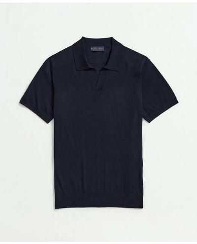 Brooks Brothers Lightweight Luxe All-season Sweater, Johnny Collar In Navy