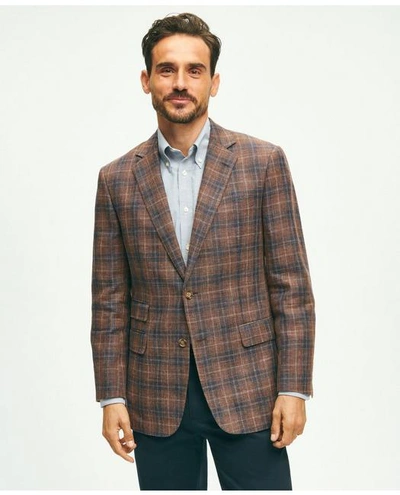 Shop Brooks Brothers Traditional Fit Plaid Hopsack Sport Coat In Linen-wool Blend | Brown | Size 48 Long