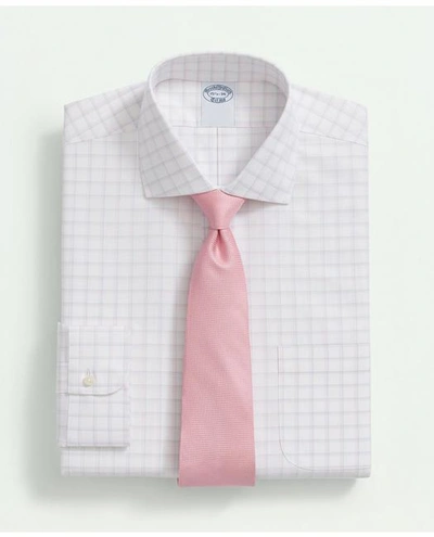 Shop Brooks Brothers Stretch Supima Cotton Non-iron Royal Oxford English Spread Collar, Windowpane Dress Shirt | Pink | S