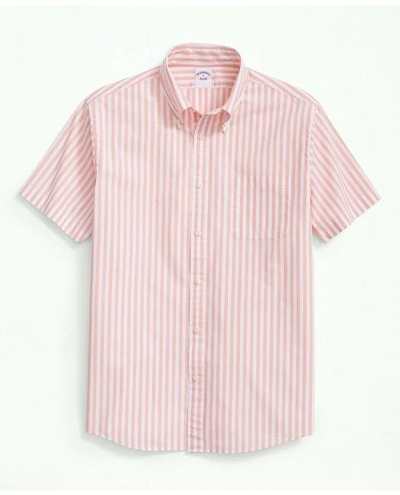 Brooks Brothers Friday Shirt, Short-sleeve Poplin Butcher Striped In Peach