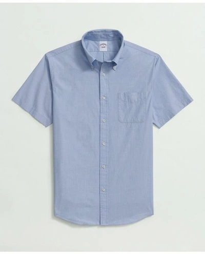 Brooks Brothers Friday Shirt, Short-sleeve Poplin End On End In Light Blue