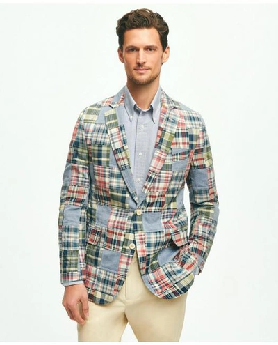 Brooks Brothers Classic Fit Chambray-madras Patchwork Sport Coat In Cotton In Blue