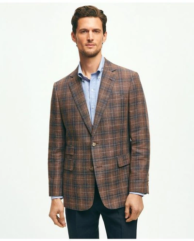 Shop Brooks Brothers Classic Fit Plaid Hopsack Sport Coat In Linen-wool Blend | Brown | Size 48 Long
