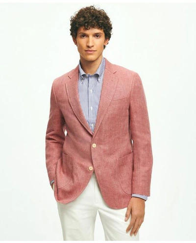 Shop Brooks Brothers Classic Fit 1818 Herringbone Hopsack Sport Coat In Linen-wool Blend | Dark Pink | Size 44 Long