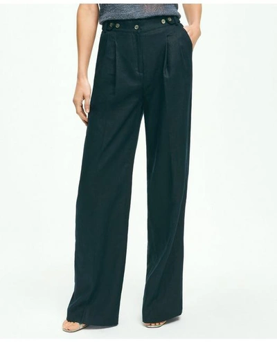 Shop Brooks Brothers Pleated Wide-leg Linen Trousers | Navy | Size 8