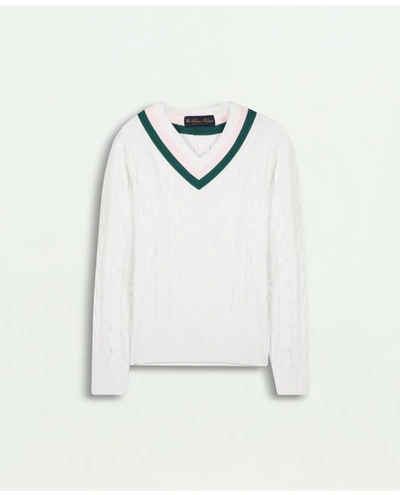 Shop Brooks Brothers Girls Long-sleeve Tennis Sweater | White | Size 10