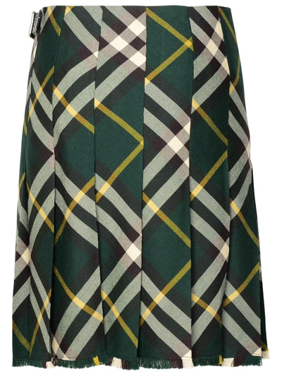 Shop Burberry Woman  Green Wool Skirt