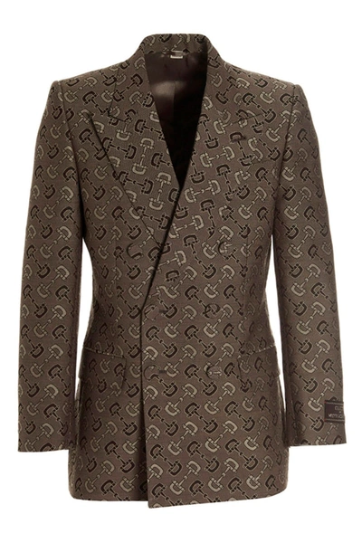 Shop Gucci Men 'horsebit Maxi' Blazer Jacket In Brown