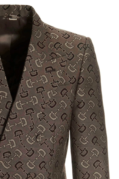 Shop Gucci Men 'horsebit Maxi' Blazer Jacket In Brown