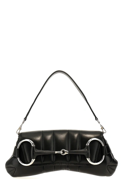 Shop Gucci Women 'horsebit Chain' Medium Shoulder Bag In Black