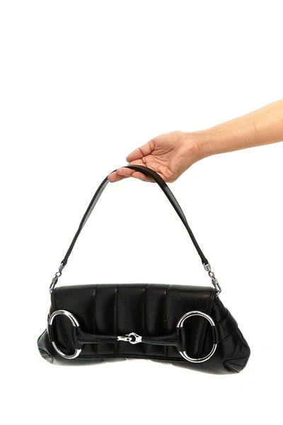 Shop Gucci Women 'horsebit Chain' Medium Shoulder Bag In Black