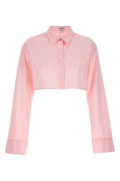 Shop Loewe Women Cropped Cotton Shirt In Pink