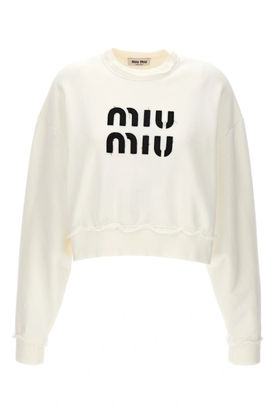 Shop Miu Miu Women Distressed Logo Sweatshirt In Multicolor