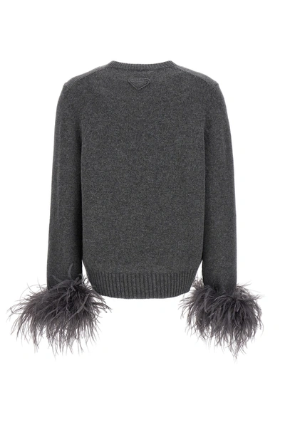 Shop Prada Women Feather Cashmere Sweater In Gray