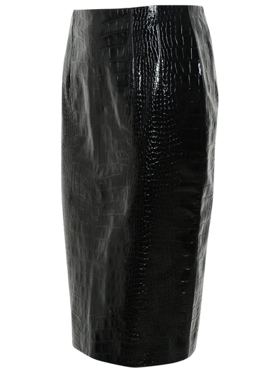 Shop Versace Woman  Black Calf Leather Skirt