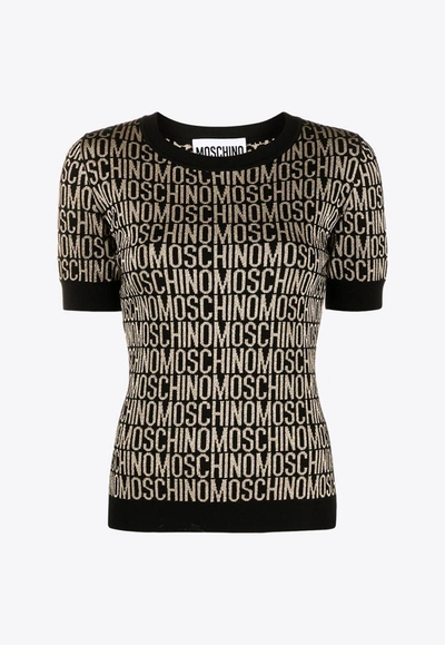 Shop Moschino All-over Logo Knit Top In Multicolor