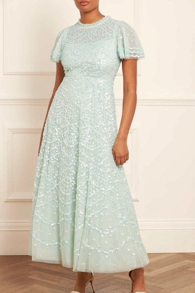 Needle & Thread Deco Dot Gloss Ankle Gown In Green