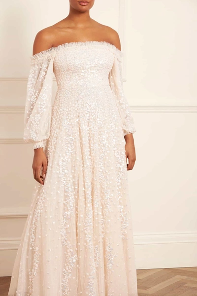 Shop Needle & Thread Confetti Gloss Off-shoulder Gown In Champagne