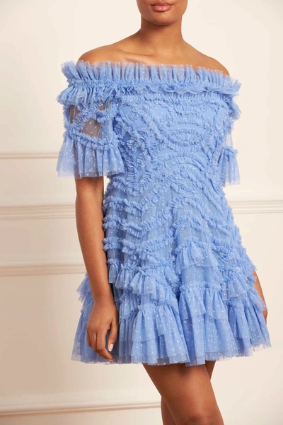 Shop Needle & Thread Lana Off-shoulder Micro Mini Dress In Blue