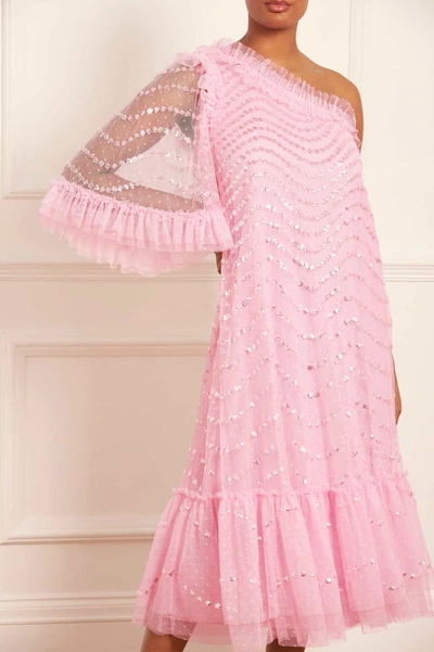 Shop Needle & Thread Shimmer Wave Gloss One-shoulder Ballerina Dress In Pink