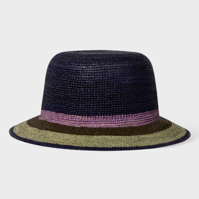 Shop Paul Smith Navy Stripe Straw Hat Blue