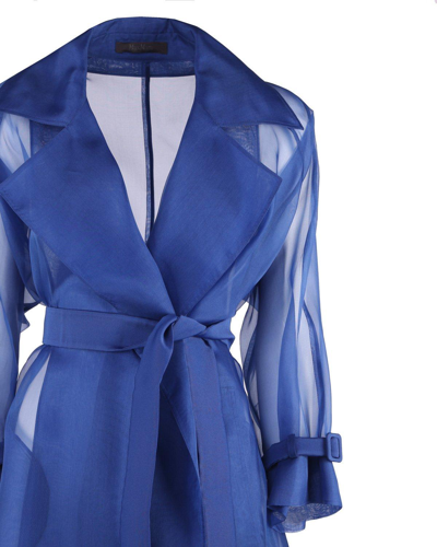 Shop Max Mara Belted Long-sleeved Coat In Bluette