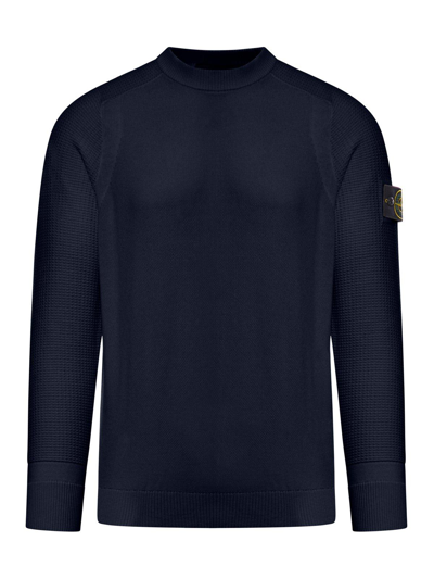 Shop Stone Island Crewneck Long-sleeved Sweater In Bleu