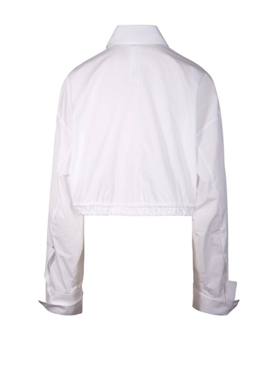 Shop Sportmax Buttoned Long-sleeved Cropped Shirt In Bianco Ottico