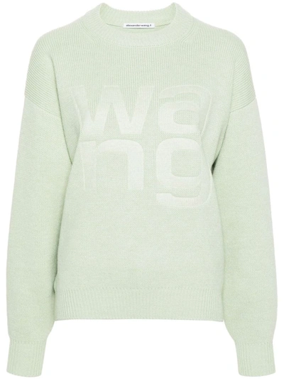 Shop Alexander Wang Debossed Stacked Logo Unisex Pullover Clothing In 339 Pale Mint