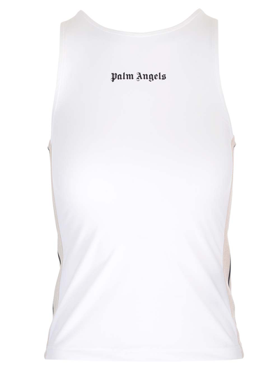 Shop Palm Angels Tank Top With Logo And Side Bands In White