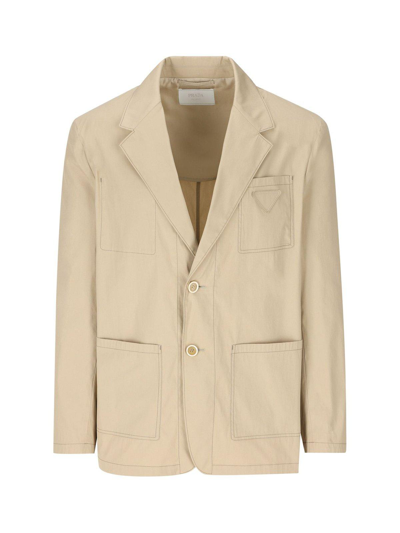 Shop Prada Triangle Patch Button-up Jacket In Corda