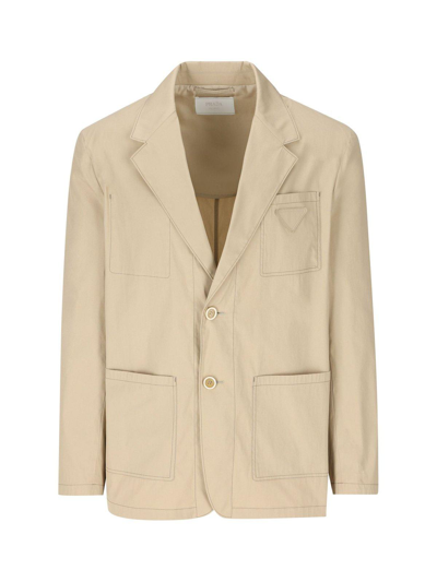 Prada Triangle Patch Button-up Jacket In Corda
