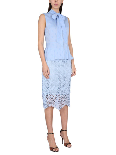 Shop Burberry High Waist Lace Embroidered Midi Skirt In Azzurro