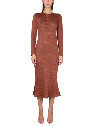 Shop Tom Ford Crewneck Knitted Midi Dress In Cipria