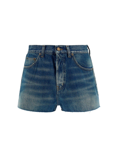 Shop Saint Laurent High Rise Denim Shorts