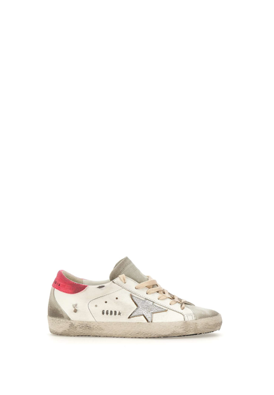 Shop Golden Goose Super-star Leather Low-top Sneakers In White/ice/silver/lobster Fluo
