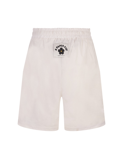 Shop A Paper Kid White Shorts With Pinces And Logo Label