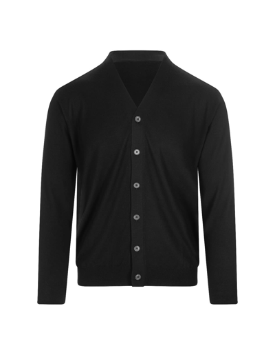 Shop Fedeli Black Virgin Wool Cardigan With V-neckline