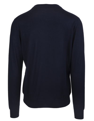 Shop Fedeli Dark Blue Round Neck Pullover In Cashmere And Silk
