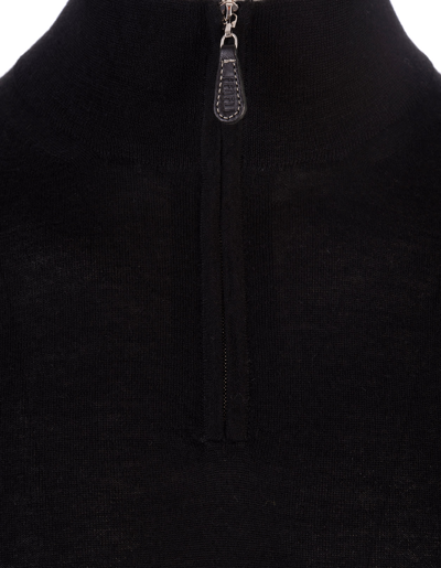 Shop Fedeli Dark Blue Half-zip Favonio Pullover In Dark Grey Silk And Cashmere