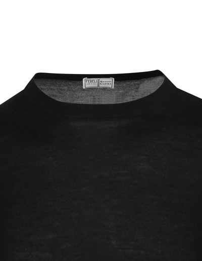 Shop Fedeli Black Round Neck Pullover In Cashmere And Silk